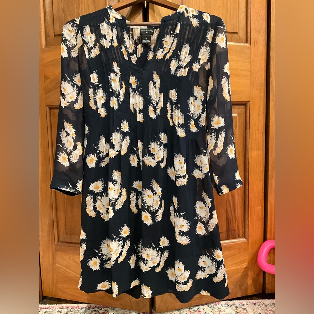 Elegant Black Floral Dress with White and Yellow Details